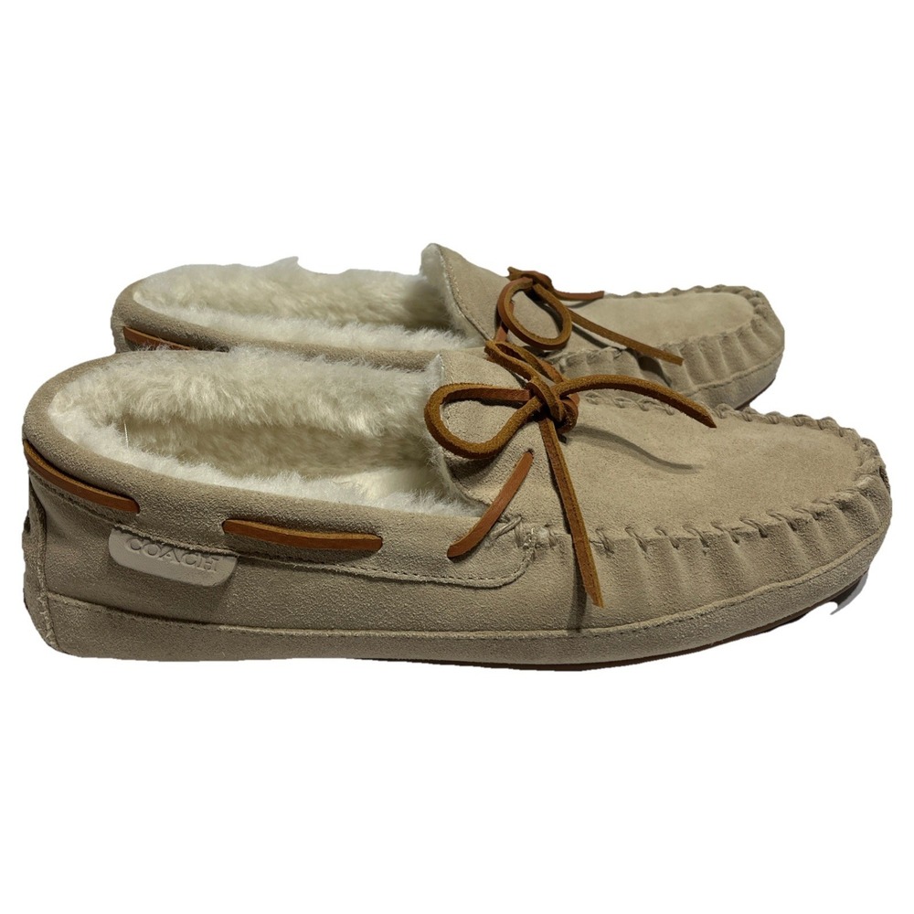 Coach Shearling Slipper Moccasin CC743  Men's Size 9 D Khaki Suede Slip-On NWOT - Picture 4 of 14